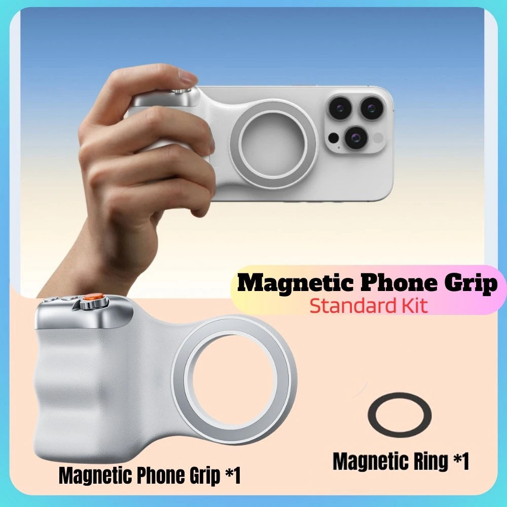 Magnetic Camera Grip with Remote Shutter Fill Light Remote Control Handle Universal for iPhone Androids Phones