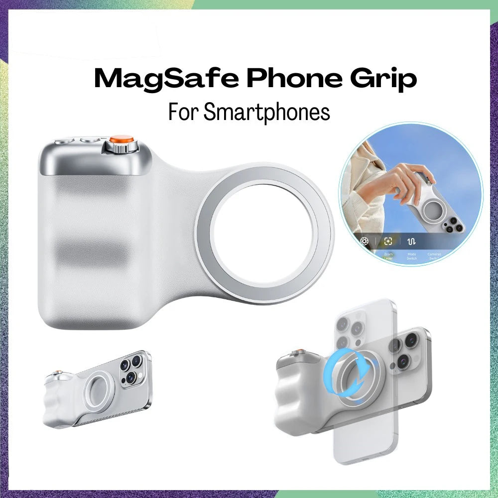 Magnetic Camera Grip with Remote Shutter Fill Light Remote Control Handle Universal for iPhone Androids Phones